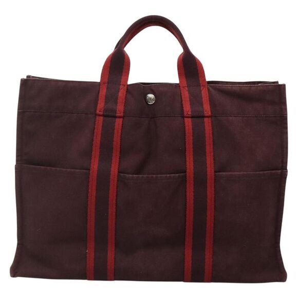 Hermès Fourre Tout Burgundy Canvas Tote Bag (Pre-Owned) - Picture 1 of 16